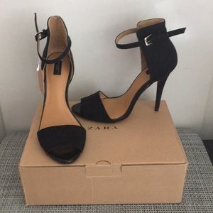 Zara Black Peep Toe Heeled Sandals, 7.5